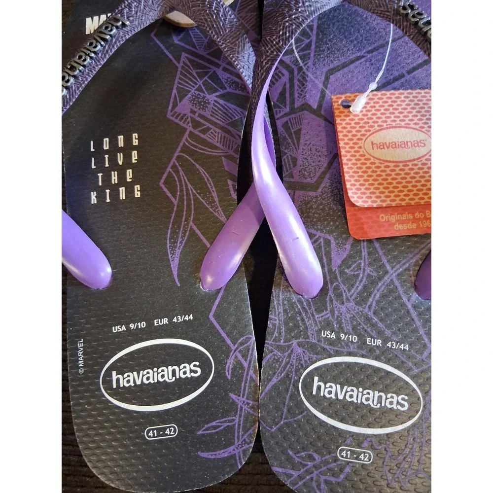 Havaianas Marvel Black Panther Flip Flops Mens 9/10 Purple Black Long‎ Live King